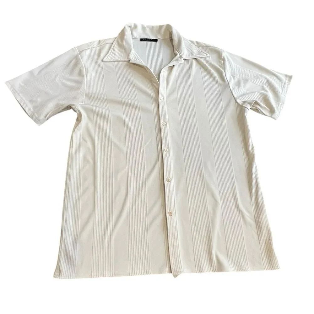 Positano Vintage Ribbed Button-Up Shirt - Made in USA - Men’s Short Sleeve